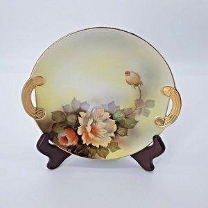 Vintage Noritake Trinket Plate Dish Hand Painted Yellow Rose Gold Handle Japan